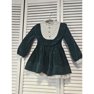 Vintage Jill Lynn Green Velvet Christmas Dress Sz 5 Lace Ruffle Holiday Portrait